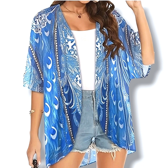 The Unbranded Brand Other - 🩴 Beautiful Blue Paisley Kimono/ Swim Cover-Up +Stylish Daily Wear!